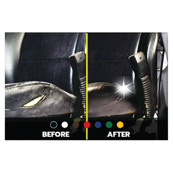 Ein Vorher-Nachher-Bild eines Autoledersitzes, der mit dem ATG® Multi Leder Color Reparaturset der ATG GmbH & Co. KG professionell gereinigt und restauriert wurde.
