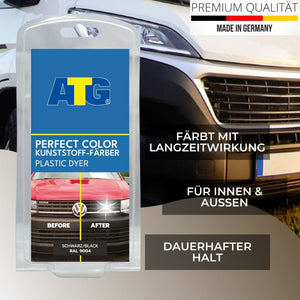 Die perfekte Farbe für Volkswagen-Fahrzeuge, speziell für Kunststoffoberflächen entwickelt, ist das ATG® Perfect Color - Kunststoff & PVC Färbeset schwarz von der ATG GmbH & Co. KG.