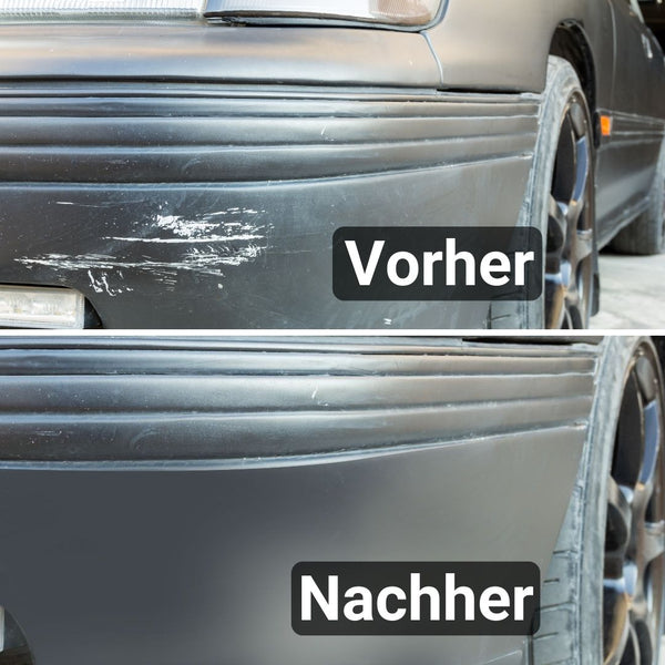 Ein Bild eines Autos mit Kratzern und Abschürfungen vor der Verwendung des ATG® Stoßstangen Reparatursets der ATG GmbH & Co. KG.